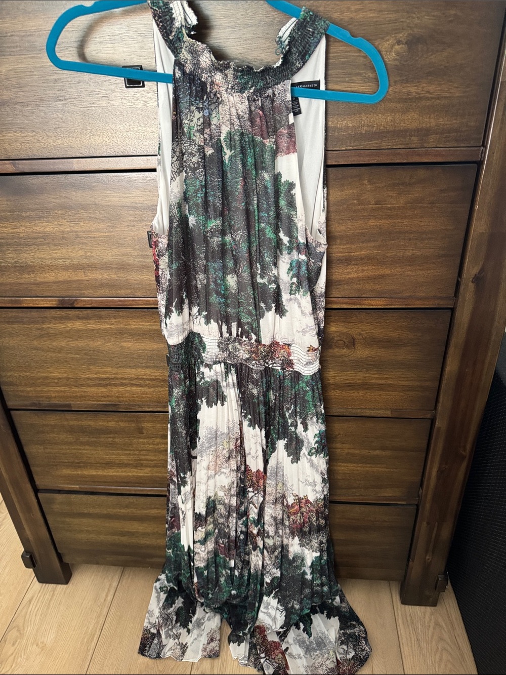 White House Black Market Forest-Print Maxi Dress in Green, White and Black